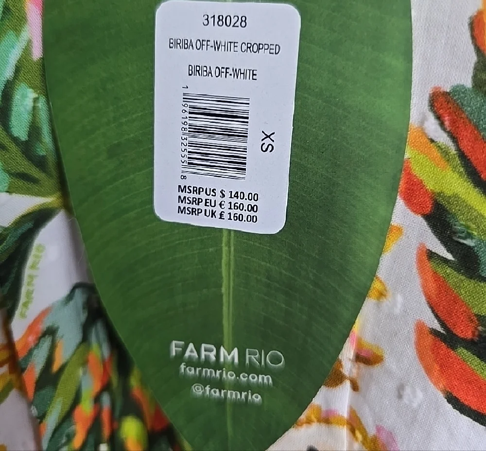 NWT FARM Rio Off-White Biriba Cropped Top Yellow Green Floral Puff Sleeve Blouse